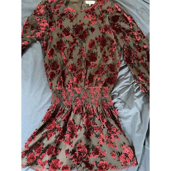 Parker Carmindy Floral Velvet Burnout Dress Black Red Women’s Size Small - Picture 8 of 8